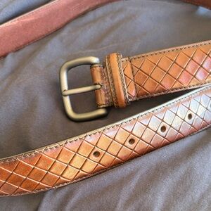 Bottega Veneta Brown Woven Leather Belt with Matte Black Buckle